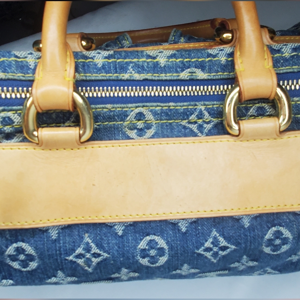 Louis Vuitton Monogram Denim Neo Speedy Blue and Tan Leather Handbag - Picture 6 of 16